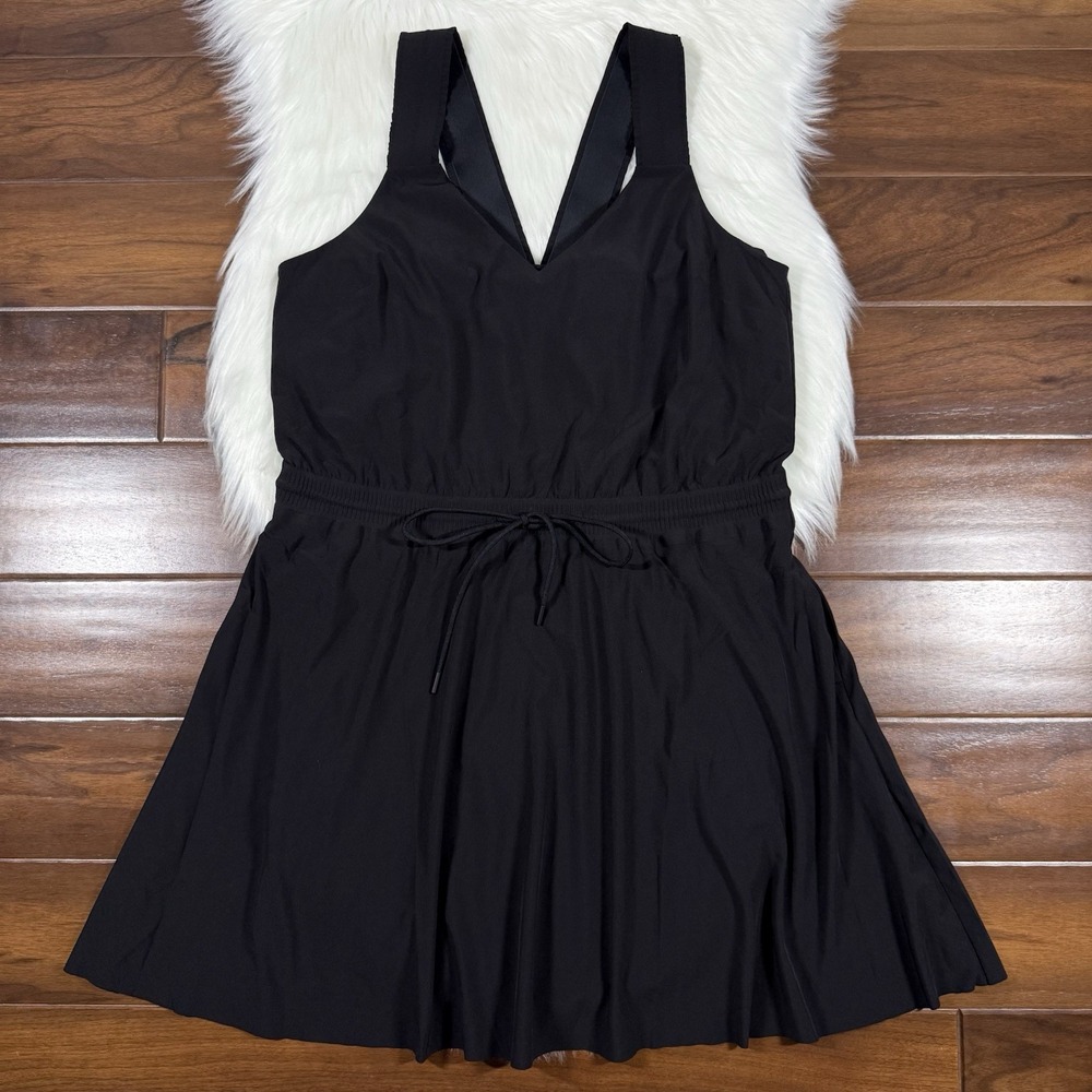 Athleta Womens Size Large Black Sleeveless Drawstring Savannah Mini Dress 659323
